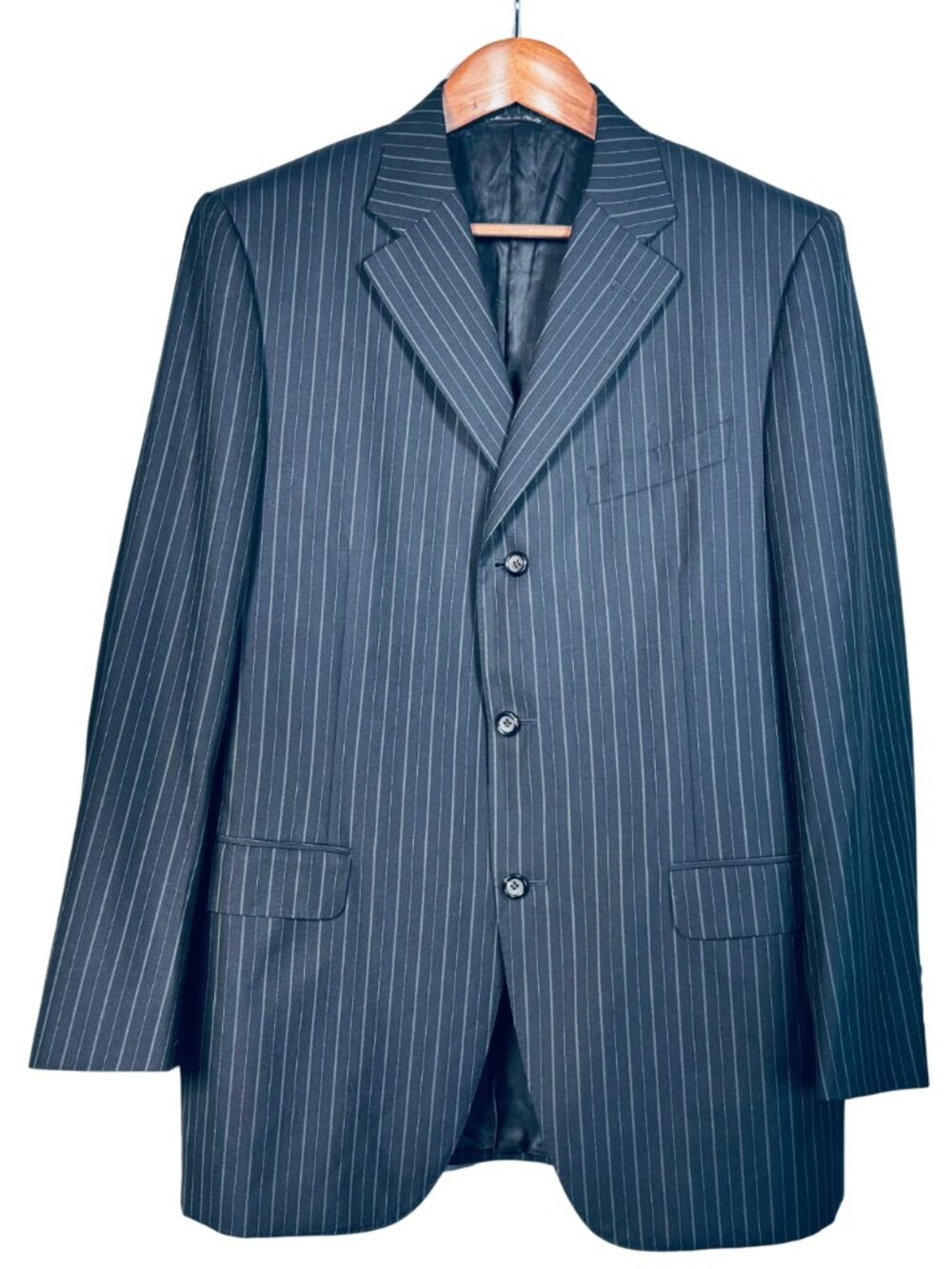 Canali Super 120s Wool Sport Coat 42R Navy Thin Stripe Italy